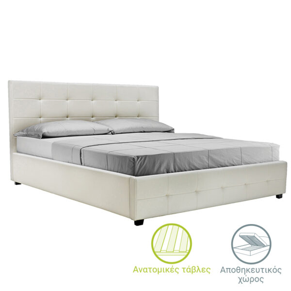 Double bed Roi pakoworld PU with storage space in white matte 160x200 006-000016