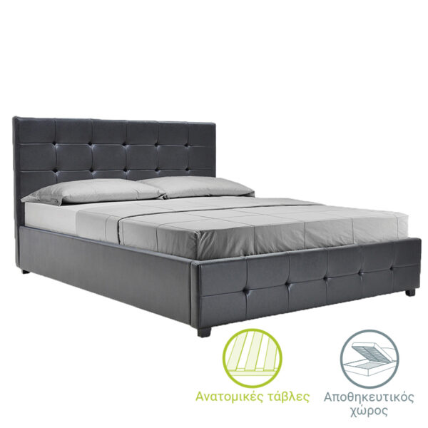 Double bed Roi pakoworld PU with storage space in black matte 160x200 006-000017