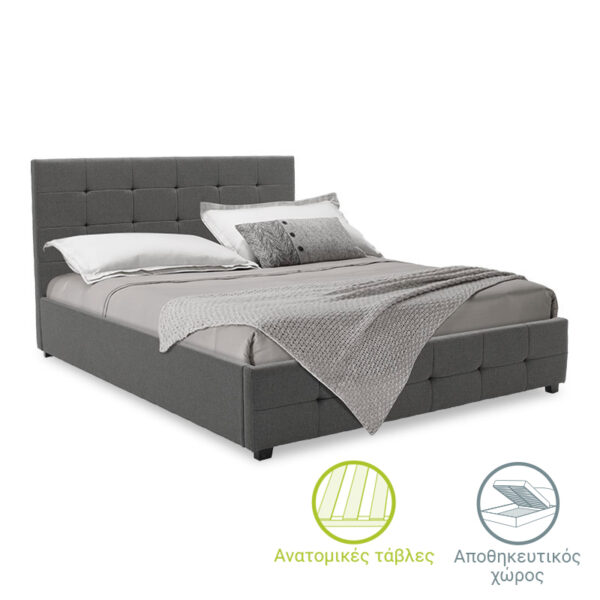 Double bed Roi pakoworld with storage space dark in grey fabric 160x200cm 006-000018