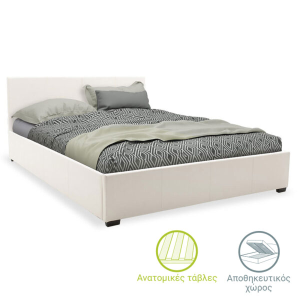Double bed Norse pakoworld PU with storage space in white matte 160x200cm 006-000027