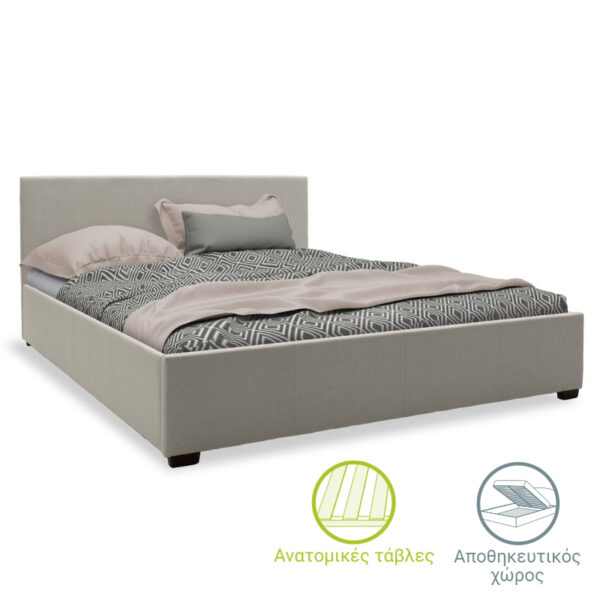 Double bed Norse pakoworld with storage in grey fabric 160x200cm 006-000030