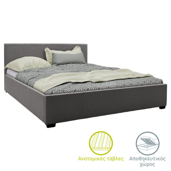 Double bed Norse pakoworld fabric with storage space in dark grey in matte 160x200cm 006-000043