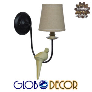 GloboStar® DOVE 01084 Vintage Φωτιστικό Τοίχου Απλίκα Μονόφωτο Μαύρο Μεταλλικό με Υφασμάτινο Μπεζ Καπέλο Φ16 x Μ35 x Π16 x Υ45cm