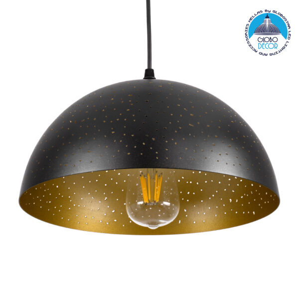 GloboStar® SOLANA 01301 Μοντέρνο Κρεμαστό Φωτιστικό Οροφής Μονόφωτο 1 x E27 Μαύρο Μεταλλικό Καμπάνα Φ30 x Υ15cm