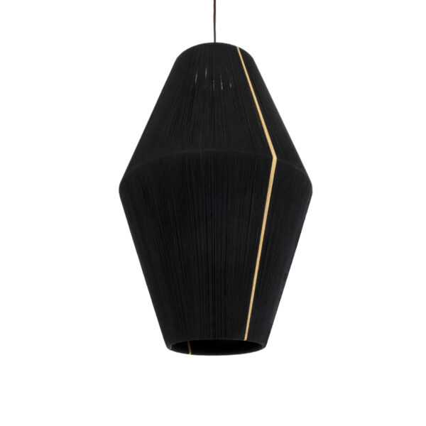 GloboStar® SALERNO 02078 Boho Κρεμαστό Φωτιστικό Οροφής Μονόφωτο 1 x E27 AC220-240V IP20 - Φ50 x Υ80cm - Μαύρο με Μπεζ Λεπτό Νήμα Βαμβακερό Πλέγμα Καμπάνα - 5 Χρόνια Εγγύηση
