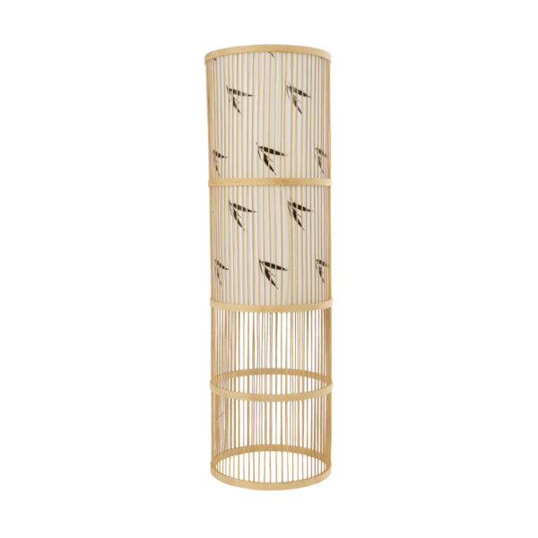 GloboStar® FALKLAND 02307 Boho Επιδαπέδιο Φωτιστικό Μονόφωτο 1 x E27 AC220-240V IP20 - Φ30 x Υ100cm - Λευκό Υφασμάτινο με Μάυρες Λεπτομέρειες και Μπεζ Ξύλινο Μπαμπού Πλέγμα - 5 Χρόνια Εγγύηση