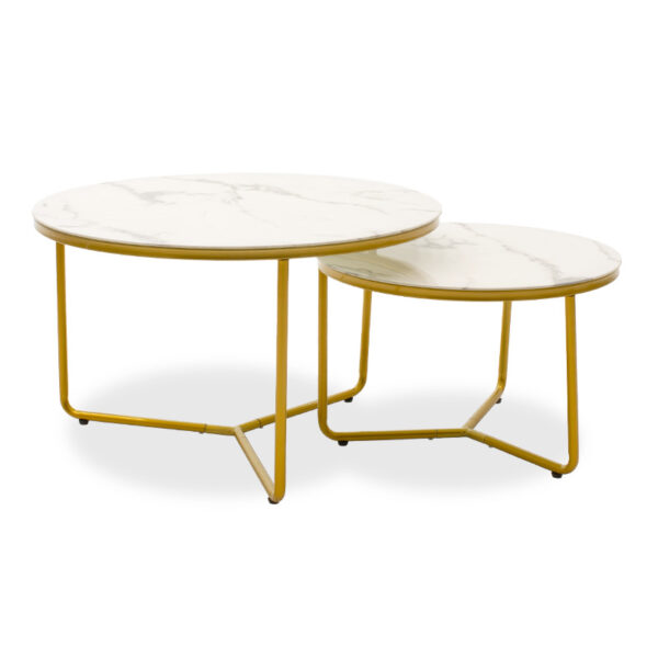 Side tables set 2pcs Paris pakoworld glass 8mm marble pattern-golden 029-000091