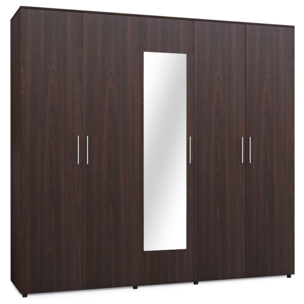 Five-door wardrobe Luna pakoworld  with mirror in wenge color 220x52x200cm 043-000049