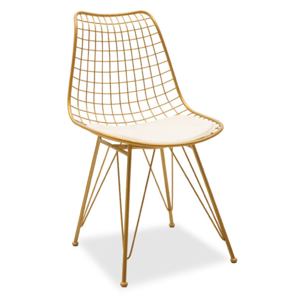 Taj pakoworld metal chair golden with white PVC cushion 058-000025