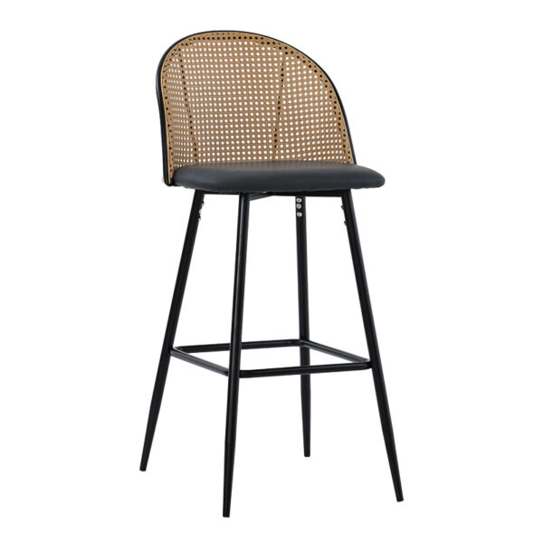 Bar stool Kace pakoworld pe rattan natural-pu dark grey-metal black 43x55x102cm 058-000063