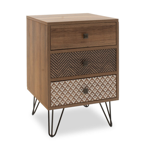 Nightstand Boho pakoworld  with 3 drawers in walnut color 40x40x59cm 066-000007