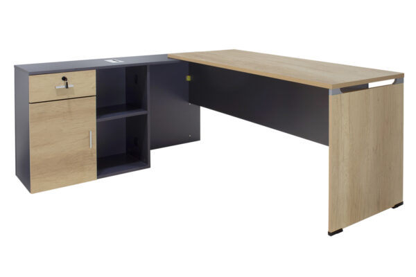 Commercial desk reversible Lotus  pakoworld oak-dark grey color 180x160x75cm 069-000011