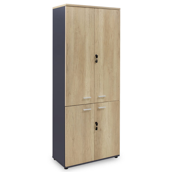 Bookcase with four wooden doors Lotus pakoworld in oak - dark grey color 80x40,5x200cm 069-000020