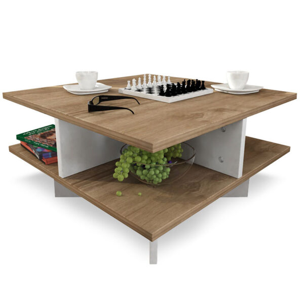 Coffee table Cross pakoworld in walnut-white color 60x60x31cm 071-000074