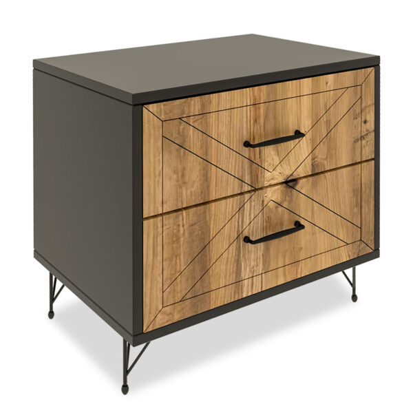 Nightstand PWF-0279 pakoworld with 2 drawers in dark grey - pine colour 50x40x55cm 071-000789
