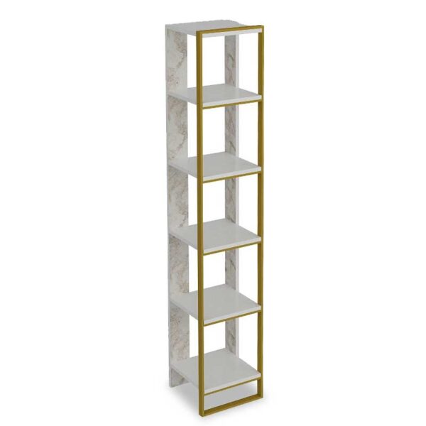 Bookcase Marble pakoworld in white marble color with golden metal frame 32x38,5x178,5cm 071-000857