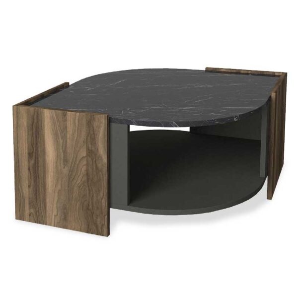Coffee table PWF-0315 pakoworld in marble black-walnut-anthracite color 75x75x40cm 071-000889