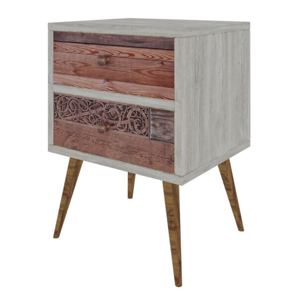 Nightstand Virtue pakoworld in white grey-walnut 40x35x55cm 071-000895