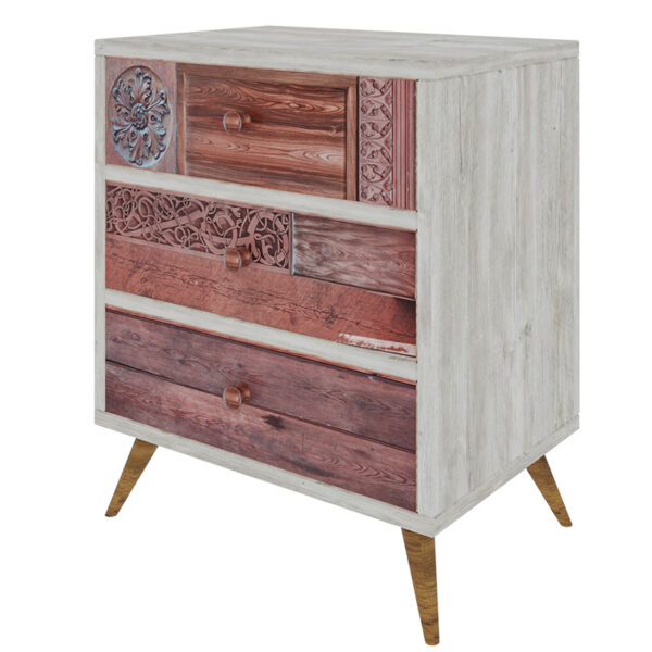 Chest of 3 drawers Virtue pakoworld in white grey-walnut 50x35x68cm 071-000897