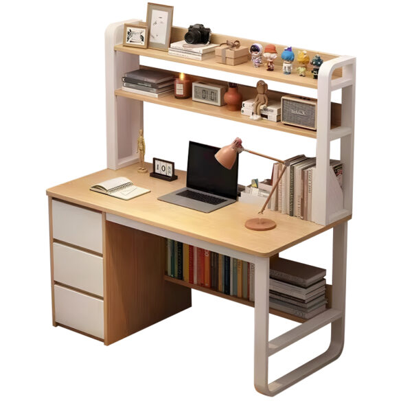 Soco pakoworld desk with shelf-MDF natural-white 120x50x144cm 072-000076