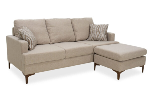 Corner sofa Slim pakoworld with beige fabric and two pillows 185x140x70cm 074-000001