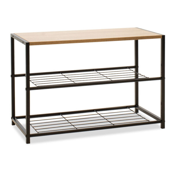 Shoe rack Ramon pakoworld 6 pairs modern oak color with black metal frame 63x30x43cm 085-000010