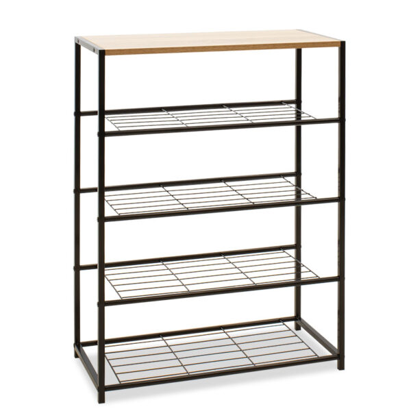 Shoe rack Ramon pakoworld 12 pairs modern oak color with black metal frame 83x30x43cm 085-000011