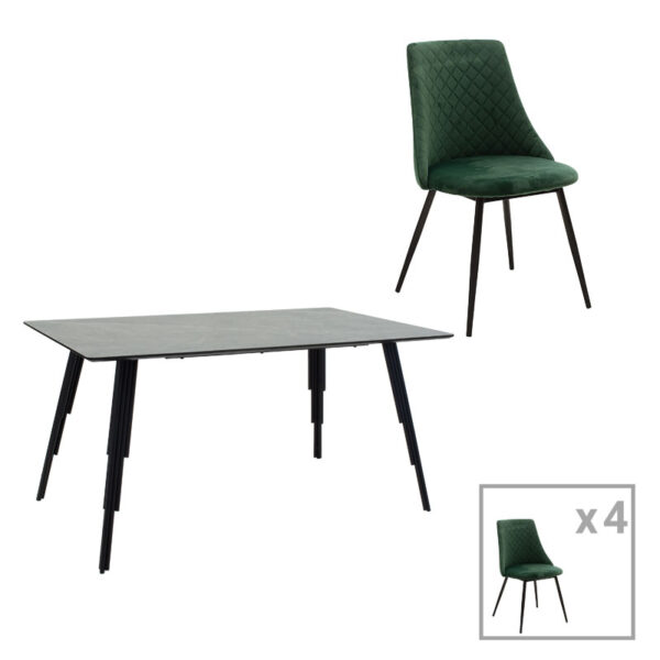 Dining table Lifo-Giselle pakoworld set of 5 pcs MDF cement-dark green 140x80x75cm 096-000031