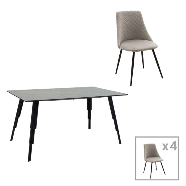 Dining table Lifo-Giselle pakoworld set of 5 pcs MDF cement-grey 140x80x75cm 096-000032