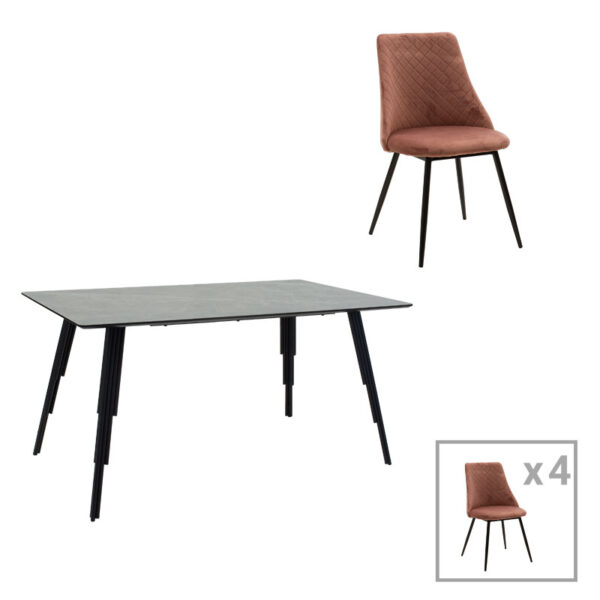 Dining table Lifo-Giselle pakoworld set of 5 pcs MDF cement-rotten apple 140x80x75cm 096-000033