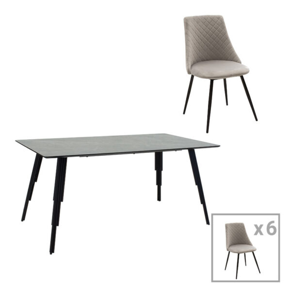 Dining table Lifo-Giselle pakoworld set of 7 pcs MDF cement-grey 160x90x75cm 096-000035