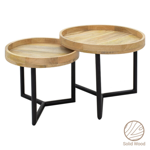 Side tables set 2pcs Kelly pakoworld solid wood natural-black 113-000014