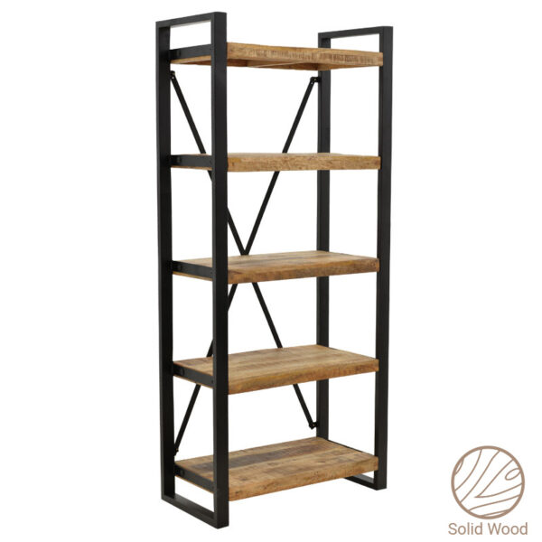 Bookcase Miles pakoworld solid mango wood walnut-black 80x40x180cm 113-000030