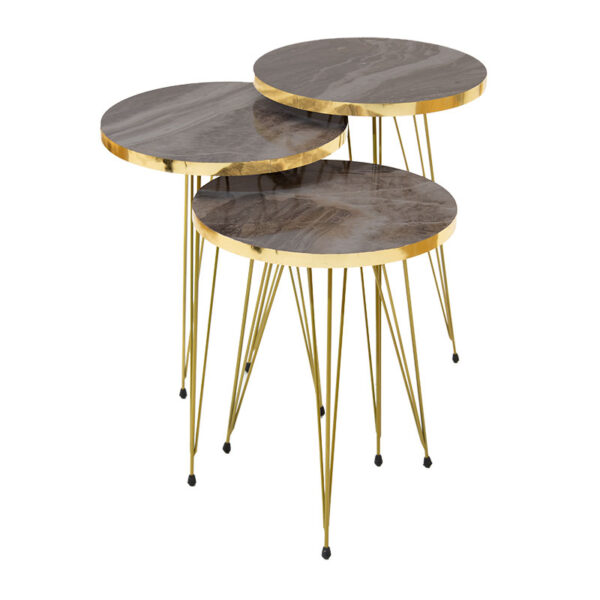 Side tables set 3pcs Buena pakoworld anthracite marble imitation-gold 120-000277