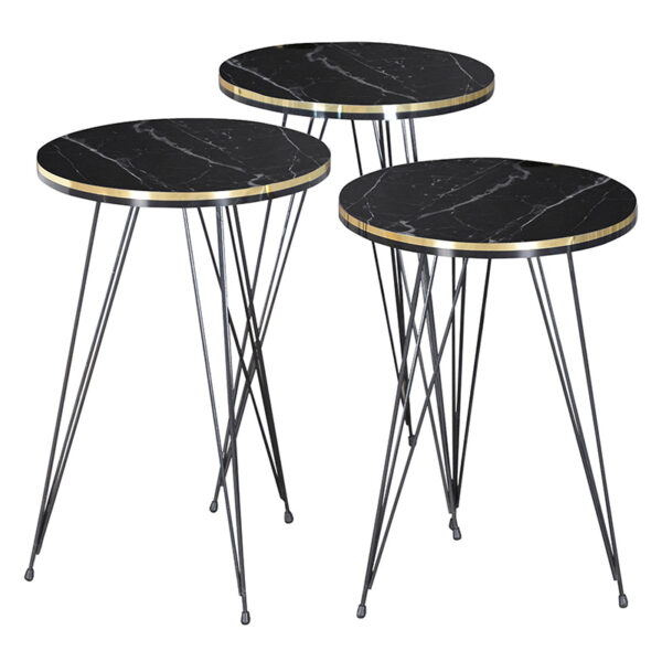 Side tables Sebastian pakoworld set 3 pcs black marble-golden D34x55cm 120-000341