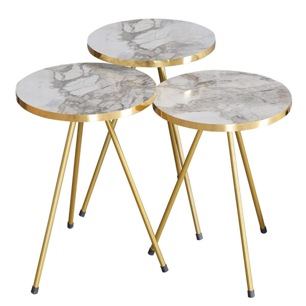 Side tables Weber pakoworld set 3pcs golden-white marble D34x52cm 120-000343