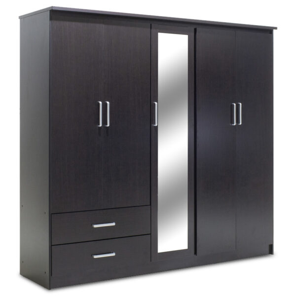 Wardrobe Olympus pakoworld with 5 doors and drawers+mirror in wenge colour 198x57x183 123-000047