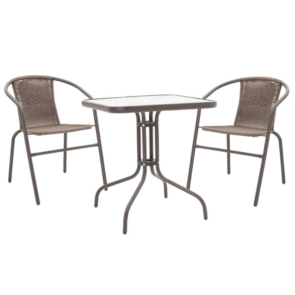Garden dining set 3pcs Watson-Obbi pakoworld pe brown-metal 70x70x70cn 130-000042