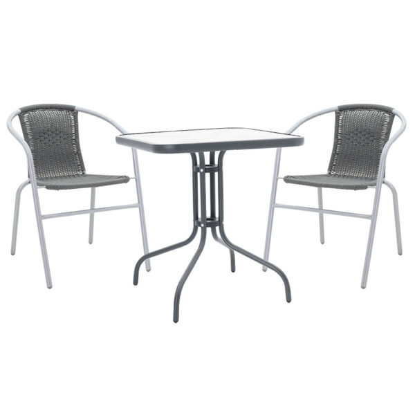 Garden dining table Watson-Obbi set of 3 pakoworld pe gray-metal anthracite gray 70x70x70cm 130-000043