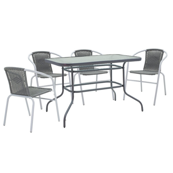 Garden dining table Valor-Obbi set of 5 pakoworld pe gray-metal anthracite gray 110x60x70cm 130-000045