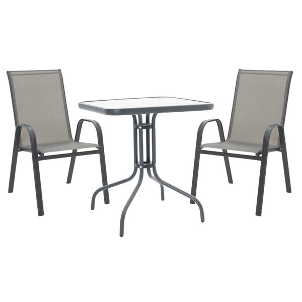 Garden dining set 3pcs Watson-Calan pakoworld metal black-textilene dark grey 70x70x70cm 130-000047