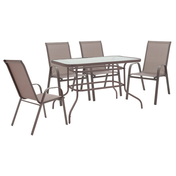 Garden dining set 5pcs Valor-Calan pakoworld metal black-textilene brown 110x60x70cm 130-000048