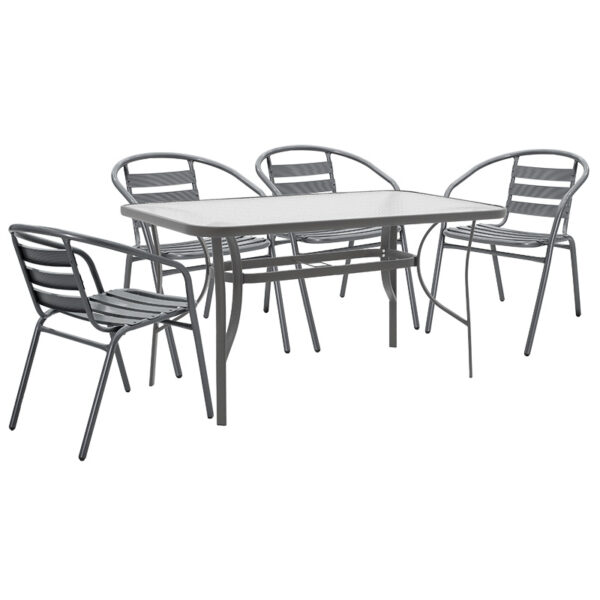 Garden dining set 5pcs Ensure-Tade pakoworld metal-glass dark grey 140x80x70cm 130-000050