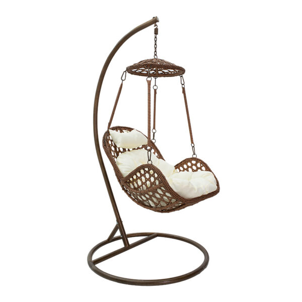Margie pakoworld garden swing hanging metal-pp brown pillow-beige 100x100x195cm 135-000010