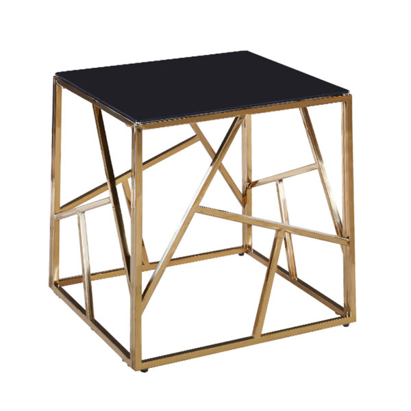 Side table Tabar pakoworld glass 8mm black-stainless steel golden 55x55x55cm 138-000003