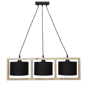 HKF-03 3L WOOD ΜΑΥΡΟ-NATURAL ΚΡΕΜΑΣΤΟ Ε/27 ΞΥΛΟ-ΑΜΠΑΖΟΥΡ Heronia - 14-0225