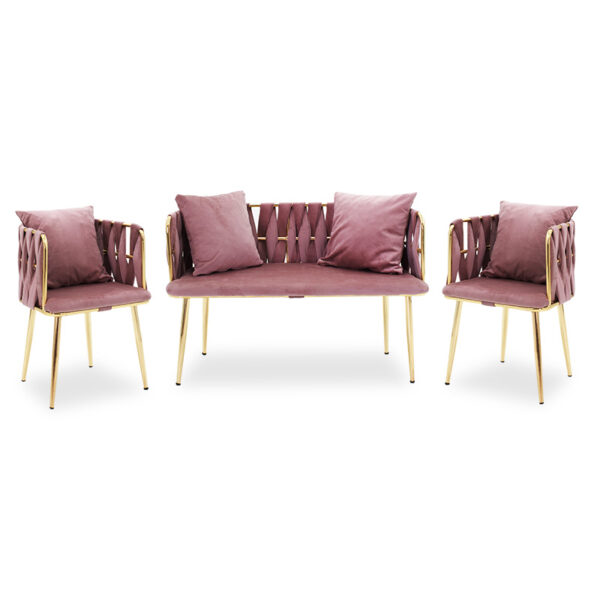Living room set of 3 pieces Ivory pakoworld 2-seater-armchairs velvet rotten apple 146-000052