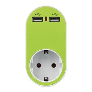 ΑΝΤΑΠΤΟΡΑΣ ΣΟΥΚΟ ΜΕ 2 USB ΠΡΑΣΙΝΟ, ΜΕ ΠΡΟΣΤΑΣΙΑ ΥΠΕΡΤΑΣΗΣ & ΠΑΙΔΙΚΗ ΠΡΟΣΤΑΣΙΑ EUROLAMP - 147-09012