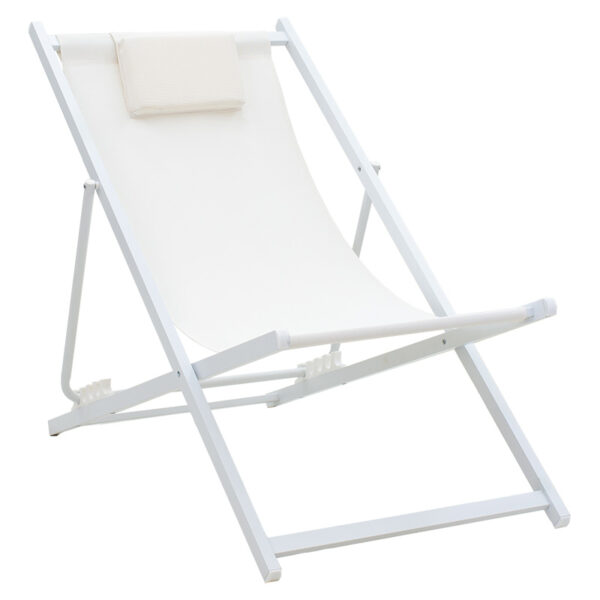 Chaise longue Corte pakoworld beech alouminum white-beige textilene fabric 152-000008