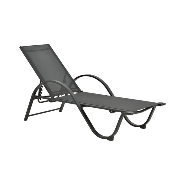 Deckchair with arms Cinch pakoworld grey aluminium- grey textilene 152-000025